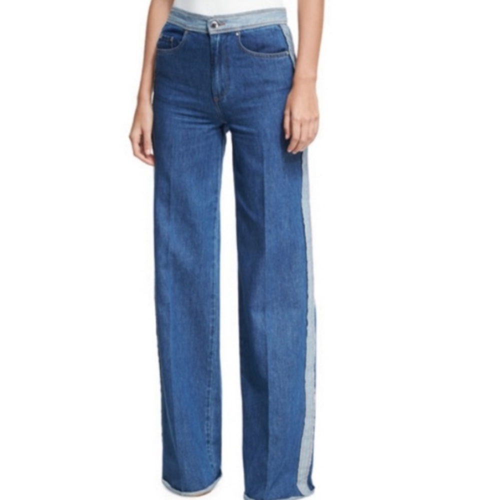 Red Valentino Deconstructed Stripe Mid Rise Wide Leg Jeans
